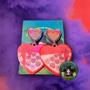 Heart-Shaped Pink and Red Earrings